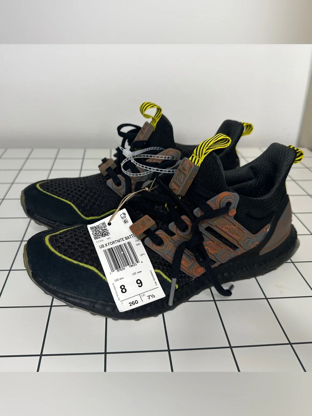 Adidas Boost Fortnite Collab Men's Black Sneakers with Neon Yellow Accents 8M